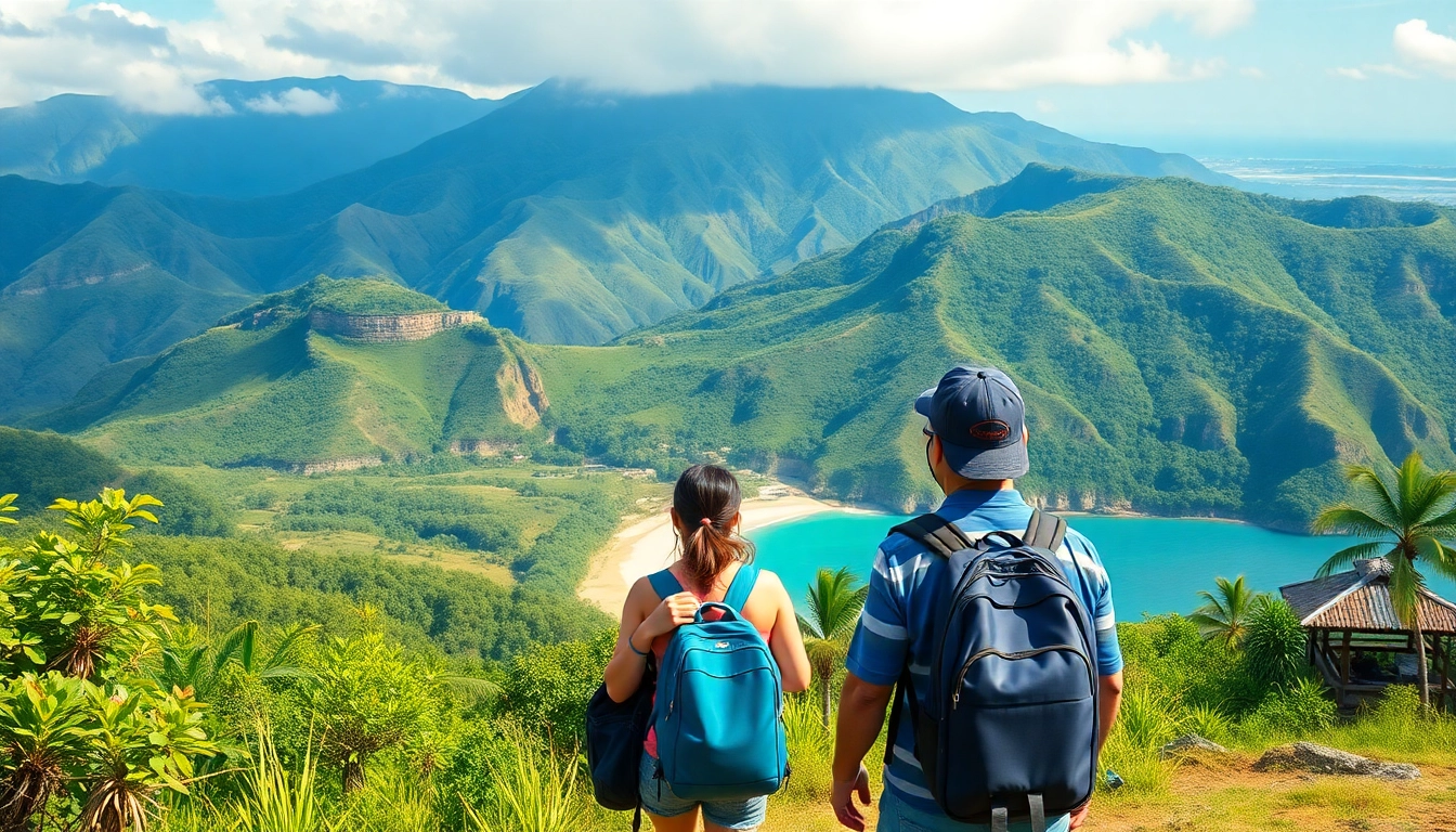 Guide in Lombok Indonesia leading travelers through scenic tropical landscapes, lush greenery, and beaches for an immersive experience.