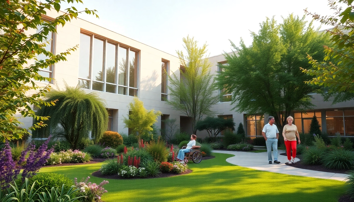 Therapeutic outdoor space at https://troitzkiy.org.ua in Kyiv, showing patients in a healing, green environment for recovery.